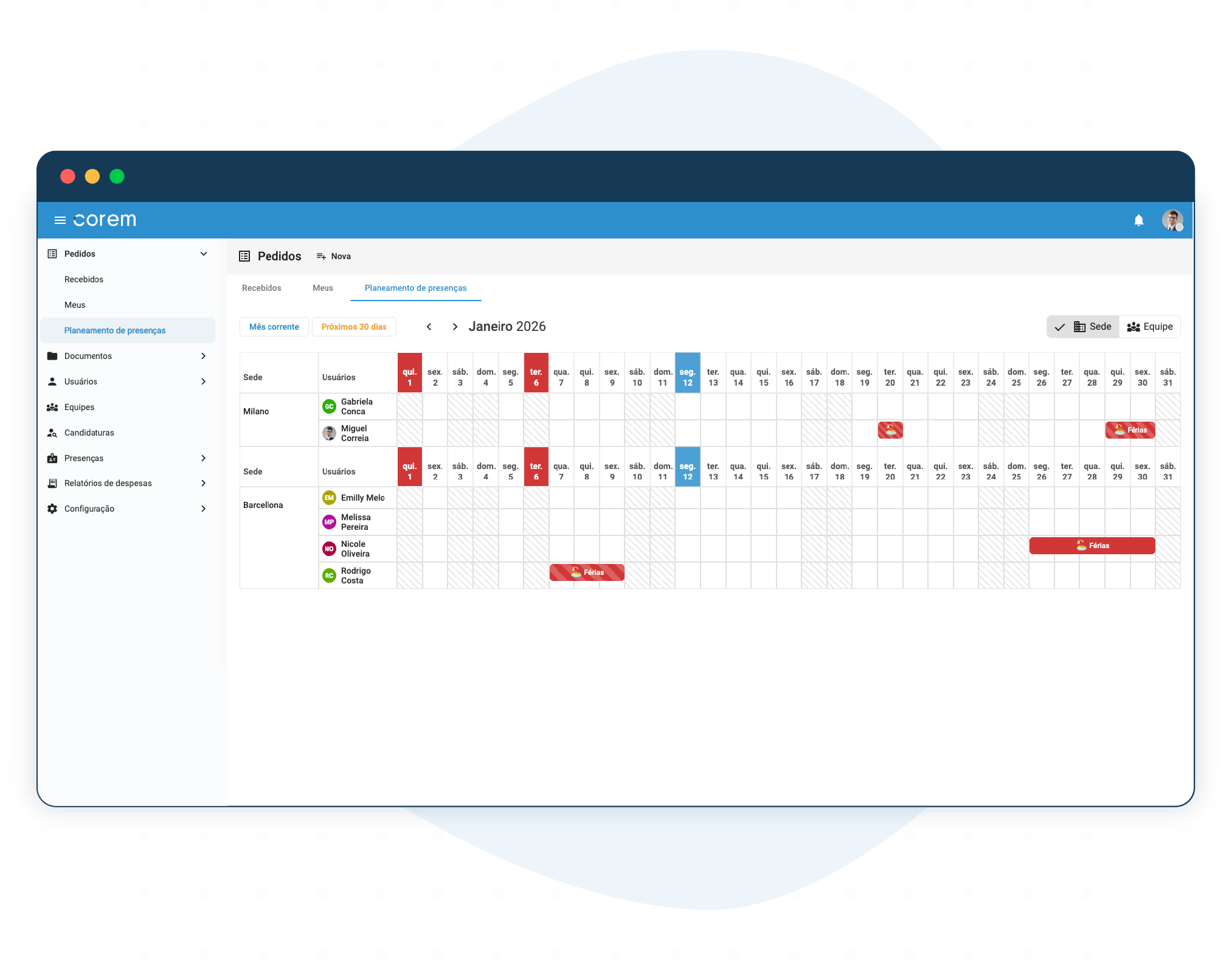 Planejamento de Presenças