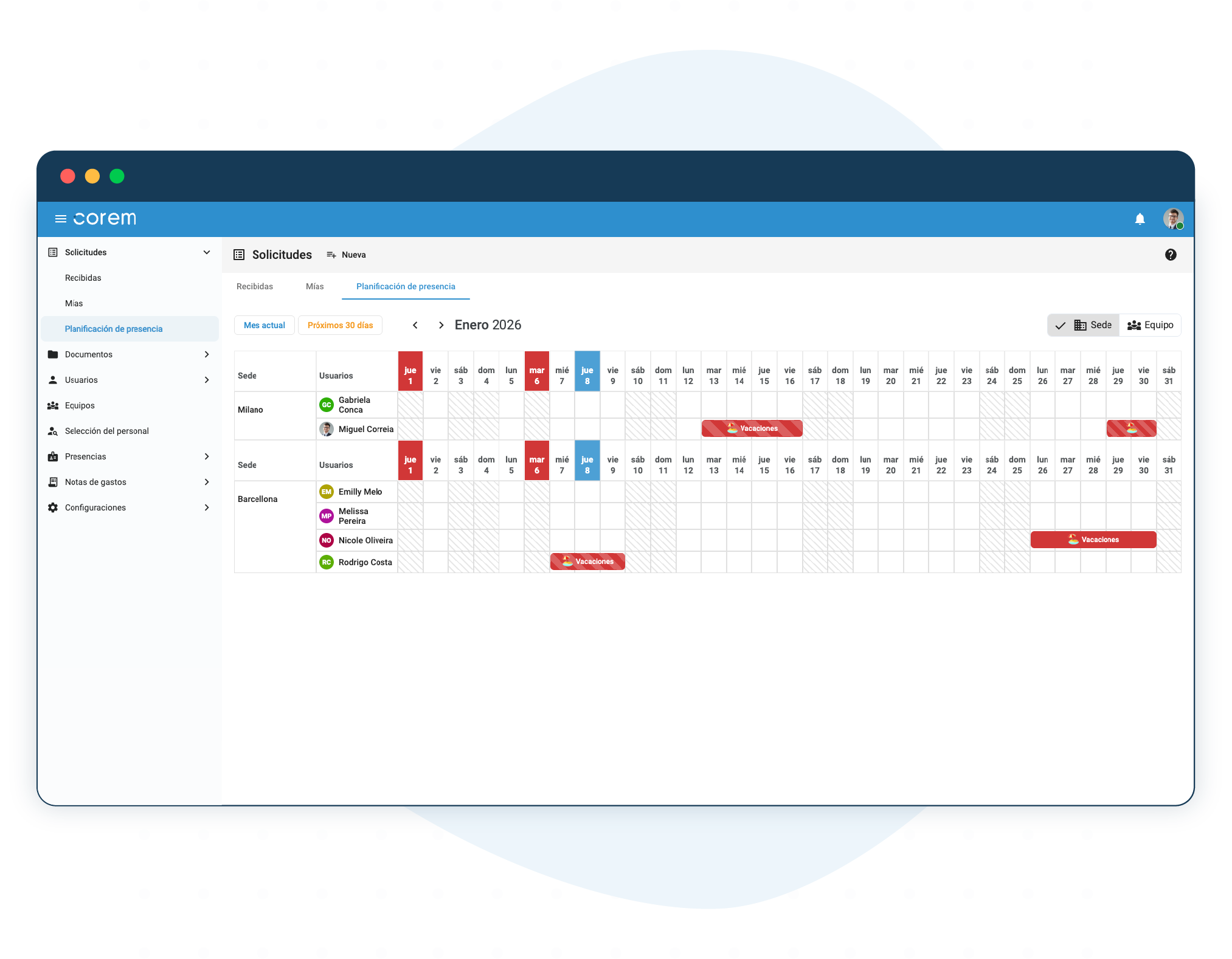 Planificacion de asistencia