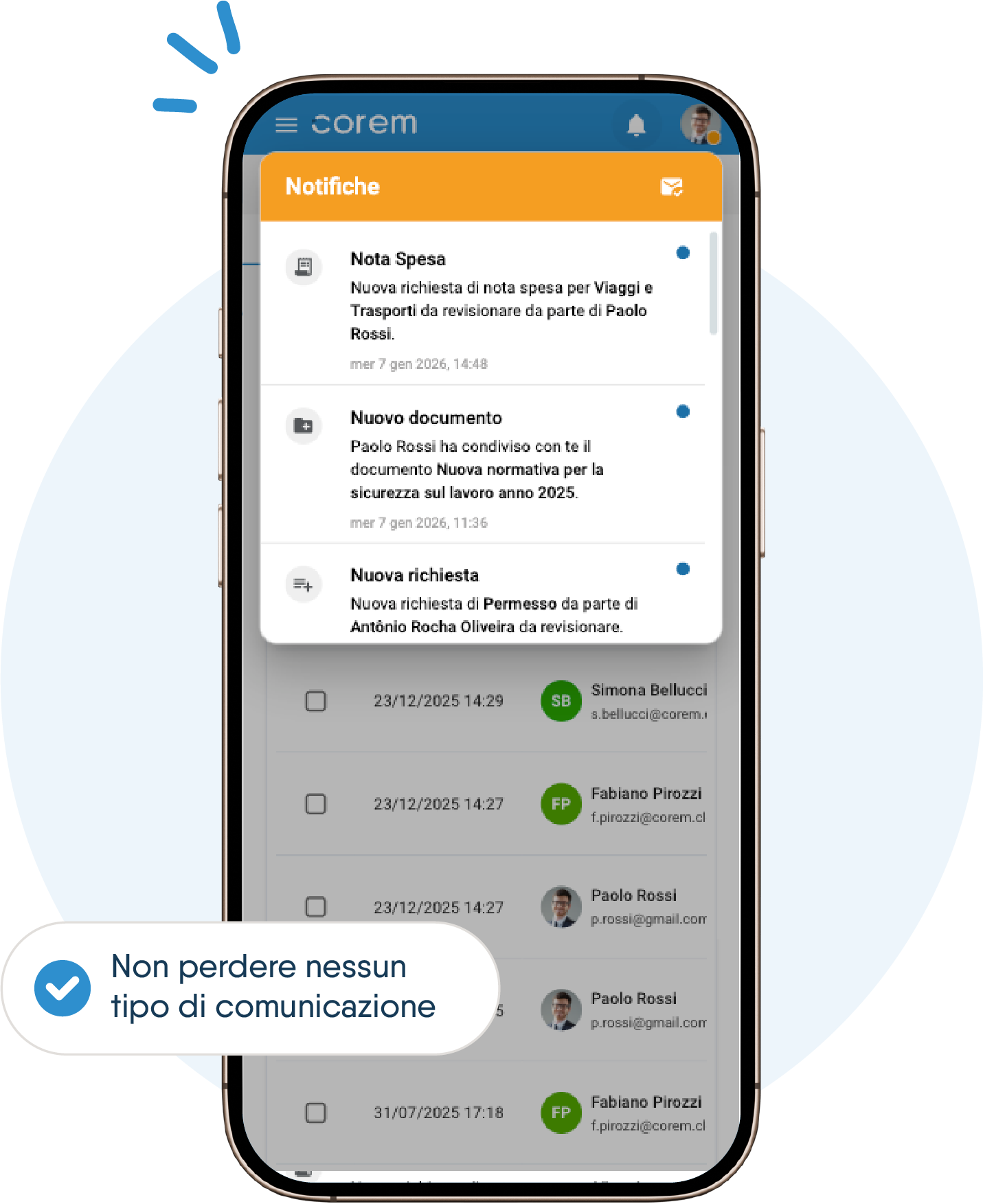 notifiche in tempo reale corem