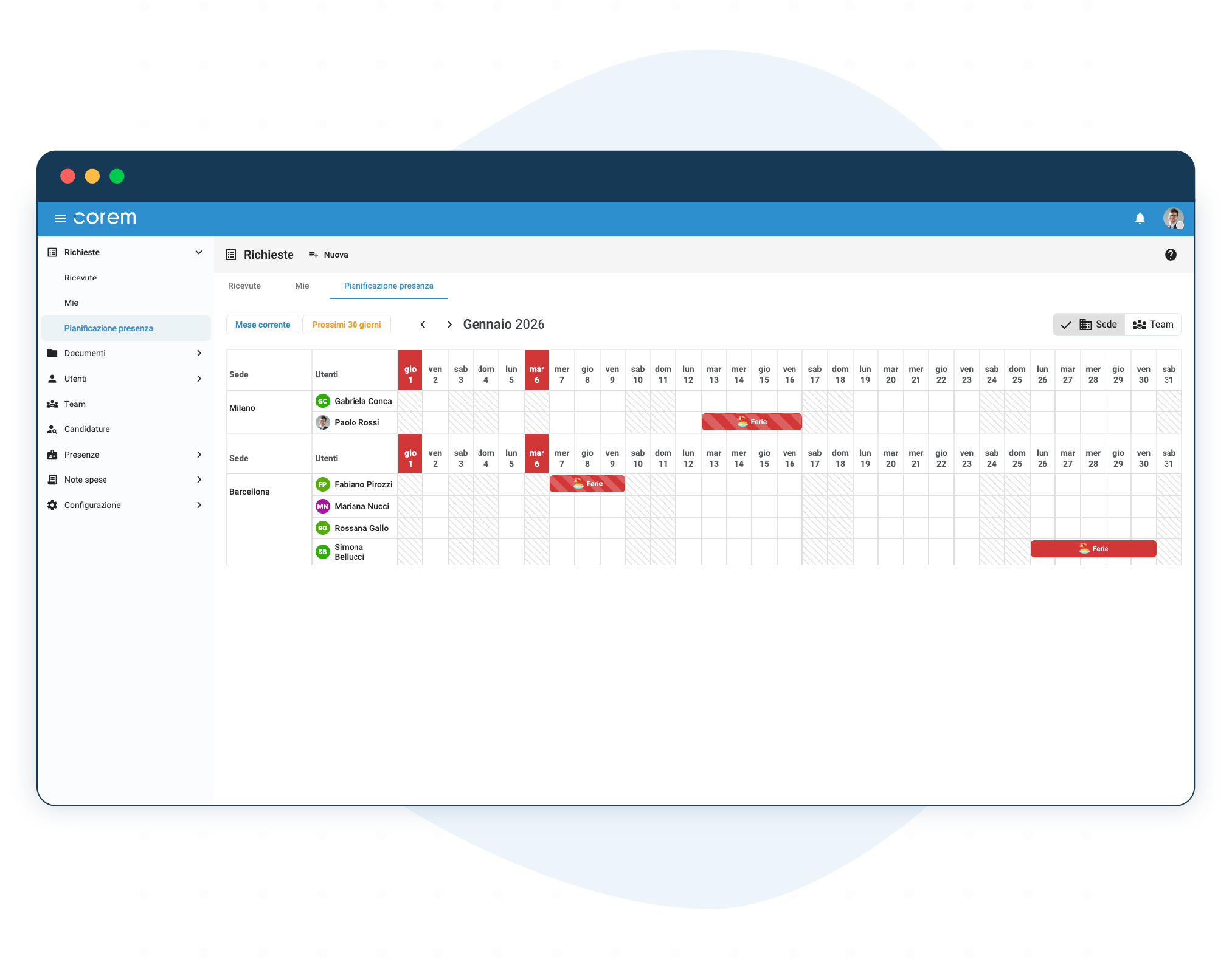 Pianificazione Presenze